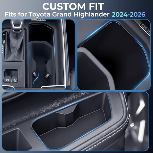 Image of Cup Holder Inserts for Toyota Grand Highlander 2026 2025 2024, Interior Accessories Center Console Front & Rear Cup Holders Covers Protector for 2024-2026 Grand Highlander, Black
