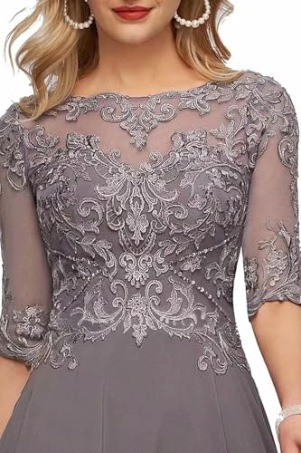 Lace Appliques Mother of The Bride Dresses for Wedding 3/4 Sleeves Tea Length Chiffon Formal Evening Party Gowns3