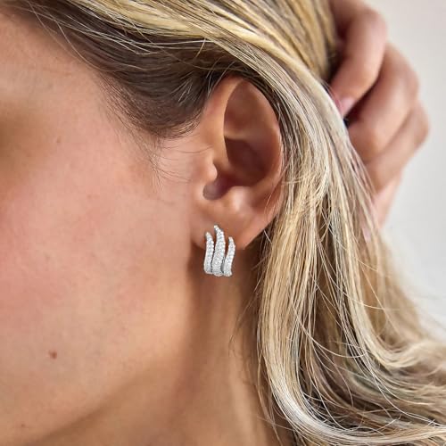 Image of Obidos 14K Gold Plated Illusion Stud Earrings for Women | Triple Huggie Hoop Earrings for One Hole| Trendy Simple Hypoallergenic Fashion Accessories Gold Jewelry Gifts for Womens