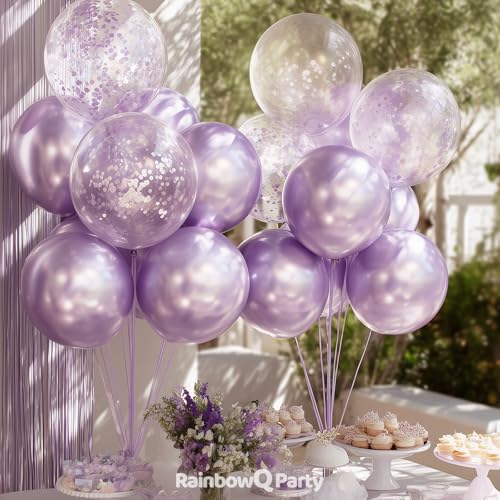 Image of RainbowQ Metallic Light Purple Balloons: 55Pcs 12 inch Chrome Lavender Confetti Balloon Lilac Latex Balloons for Birthday Anniversary Wedding Decoration