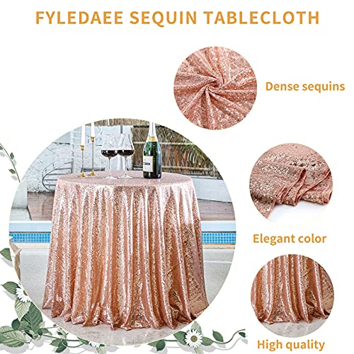 Fyledaee Sequin Tablecloth Rectangular Rose Gold 90X132 Inch Glittering Shimmer Tablecloth For Wedding Baby Shower Birthday Party Dinners Sparkly Tablecloth #TOP2