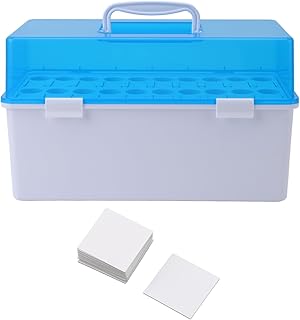 Test Tube Storage Box with Dust Proof Lid, Portable Test Tube Holder Rack for 20 Tubes - Space Saving, Durable Plastic Construction, Ideal for Laboratory and Hospital Use
