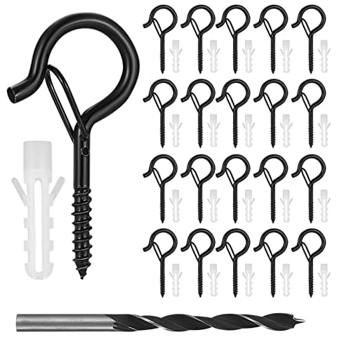 Cents matter 20 Pcs Q-Hanger Screw Hooks, Outdoor Light Wire Hooks with Safe Buckle, Screw in Easy Release Hanging Hooks with Drill Bit for Outdoor, Garden, Plants, Bird Feeder, Party Decor Hanging Cover