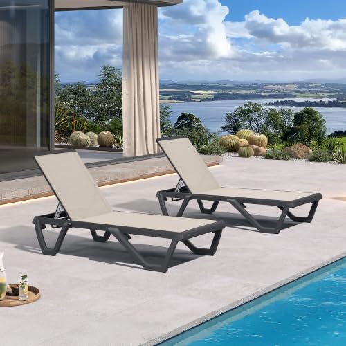 Image of PURPLE LEAF Patio Chaise Lounge Aluminum Outdoor Chair UV Protection, Beige