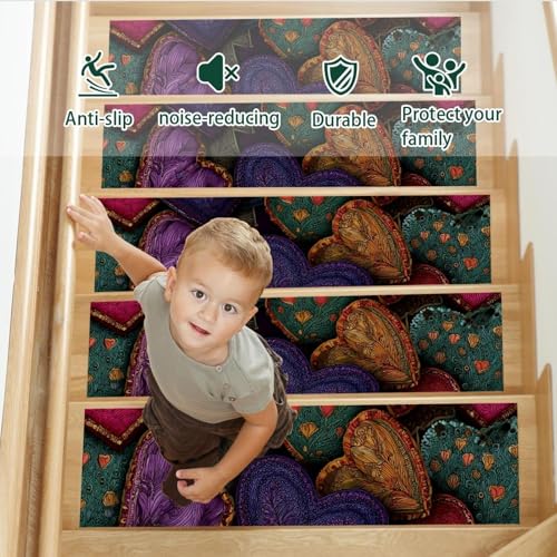 Alfombra para escaleras CHENZZZZ con corazones paquete de 15 piezas antideslizantes para interior 4