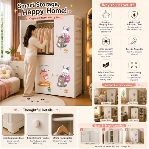 Image of HIWARE Premium Modular Wardrobe for Bedroom, Kids Room and Home | Spacious Clothes Storage Cabinet with Drawers and Shelves | Modern Stylish Design, Heavy Duty, Multipurpose Organizer -Sweet-Treats