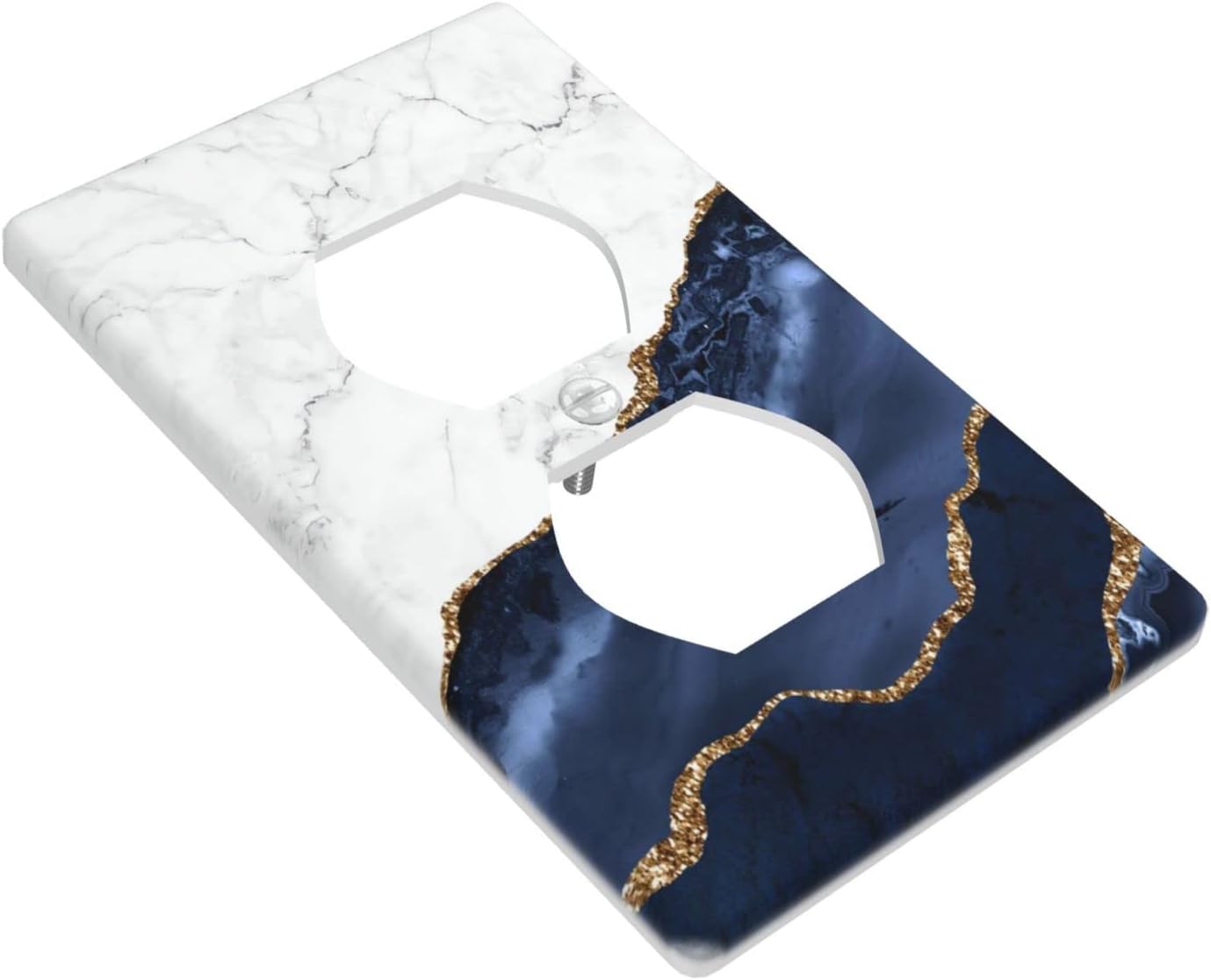 Navy Blue White Marble Print Duplex Outlet Covers Light Switch Cover Decorative Wall Plate Electrical Switch Plate Cover for Kitchen Bedroom Bathroom Decor Accessories 2.76 x 4.5 Inch