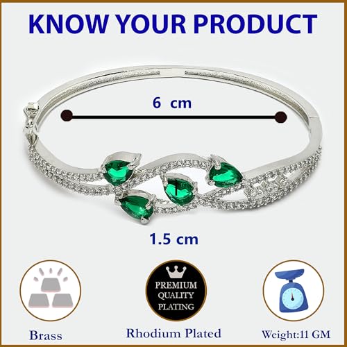 Image of ZENEME Rhodium-Plated Silver-toned Cuff Bracelet for Women & Girls Swirl Cuff Bangle with Crystal Stone Detailing Jewellery Bracelets for Womens