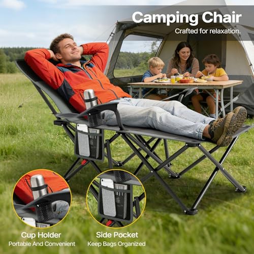 Suteck Camping Chair with Foot Rest, Reclining Folding Beach Chairs, Black by Suteck - Used condition - Image 4