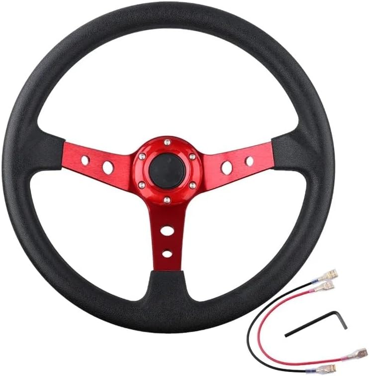 Deep Corn Dish Sport Drifting Steering Wheels Universal14inch 350mm PU Leather Car Racing Steering Wheel Aluminum Alloy (Black)