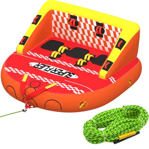 UPHYB 3-Person Towable Tubes for Boating with Towable Rope, Couch Reversible Boat Tube, Padded Bolster Guard Handles & Quick-Connect Tow Point, Beginner-Friendly