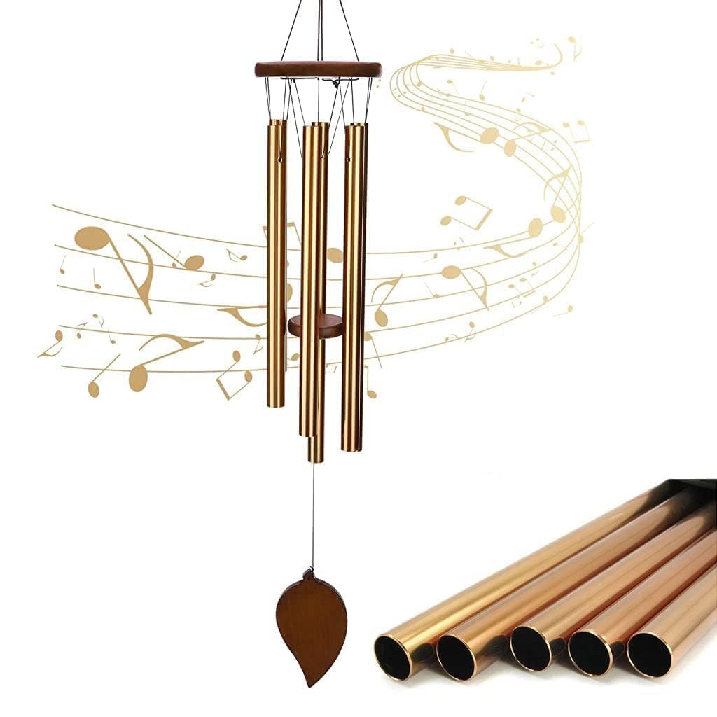 6 Tube Golden Aluminum Wind Chimes with Hook | Rustproof Deep Tone Melodious Hanging Wind Chime | Positive Energy Home Décor for Balcony, Garden, Patio, Office & Outdoor Decoration-image-6