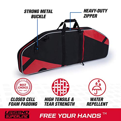Legend Superline Soft Bow Case For Compound Bow - Archery Bow Case With Backpack, Shoulder Straps, Padded Storage Pockets, Cam Protector, Arrow Tube Holder - Travel Bag For Archery Gear - 44" Interior #TOP5
