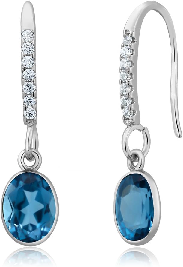 Gem Stone King 3.00 Cttw London Blue Topaz Dangle Earrings For Women | 925 Sterling Silver | Gemstone Birthstone | Oval 8X6MM | Fine Jewelry Gifts for Her Mom Women Wife