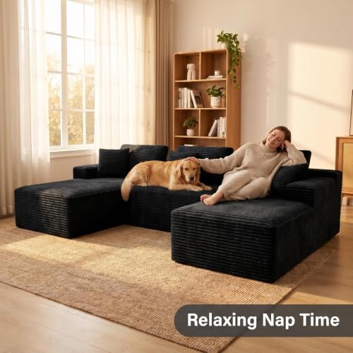 Image of Modular Cloud Sectional Sofa, Oversized Corduroy Boneless Couch | Luxury Comfort, Deep Seat, Couches for Living Room and Apartment, No Assembly Required