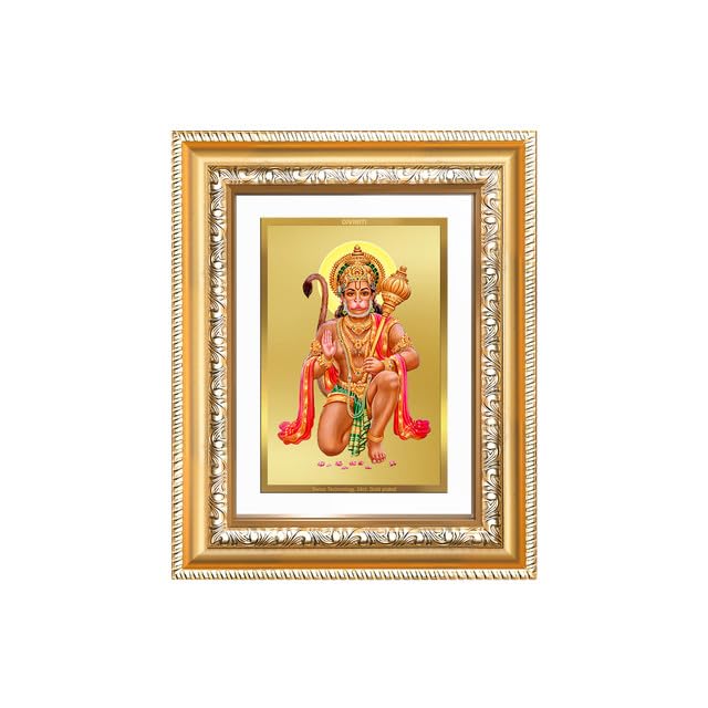 Image of DIVINITI Hanuman 24K Gold Plated Foil Wall and Tabletop Photo Frame for Home Decor, Puja Room, Luxury Gifting | DG Frame 112 S2 (21.5x17.5 CM)