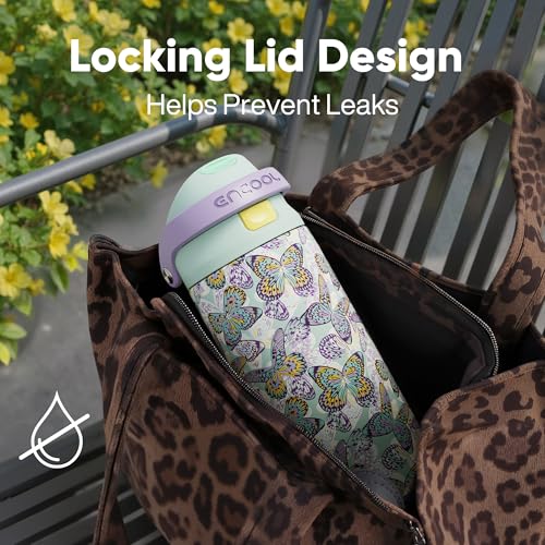Image of ENCOOL Leakproof Insulated Water Bottle with Straw Dual-Sip Water Bottle Bag-Safe Design for Work, Commute & Gym - Keeps Drinks Cold All Day, 32 oz, Mosaic Butterfly