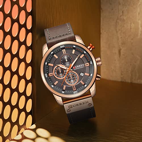 Image of FANMIS Mens Sport Military Analog Quartz Watch Chronograph Classic Casual Business Dress Waterproof Watch Multifunctional Wristwatch with Leather Strap