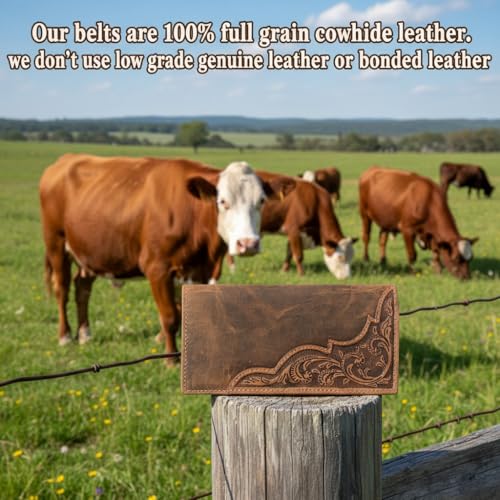Image of F&L CLASSIC Men's RFID Vintage Look Genuine Leather Long Bifold Wallet Checkbook Wallets, brown 83, 6 6 /8 inch X 3 5 /8 inch Inches, Retro