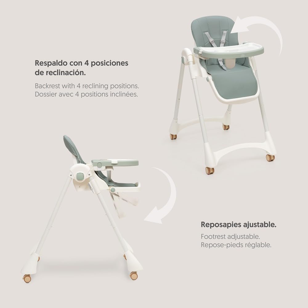 Interbaby Krzesełko do karmienia dziecka w wieku od 6 do 36 miesięcy, maksymalne 20 kg, aluminium, 3-stopniowa regulacja oparcia, regulowane nogi i taca, pas bezpieczeństwa