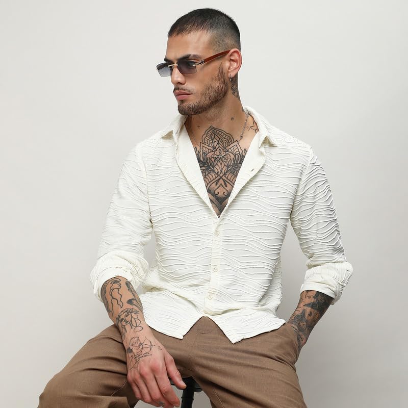 Image of CAHOOT Men's Shirt for Casual Wear |Regular Fit | Cotton Spread Collar Shirt Crafted with Regular Sleeve, Comfort Fit & High-Performance for Everyday Wear