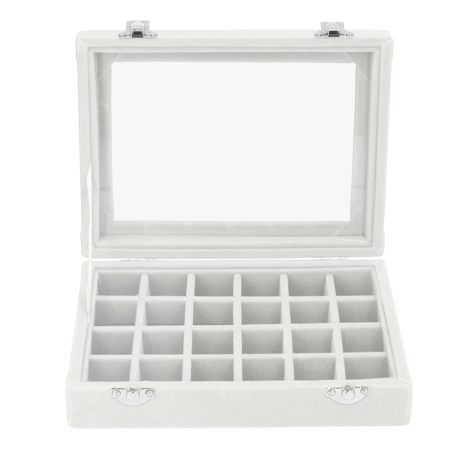 Ivosmart - Organizer per gioielli in velluto e vetro, con 24 sezioni, per anelli e orecchini, colore: nero, Cartoncino, Grey, 7 Slot (Grey