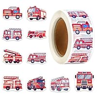 Pack of 500 Fire Engine Sticker Roll, Self-Adhesive, Waterproof Fire Brigade Sticker Decoration, Fireman Motor Vehicles Stickers for Party, Gifts, Reward Incentives