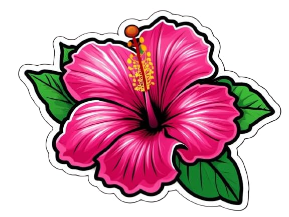 Image of Pink Hibiscus Flower Sticker Tropical Floral Aesthetic Vinyl Decal Waterproof 5 Inch Cute Summer Flower Sticker for Laptop Water Bottle Car Bumper Botanical Gift