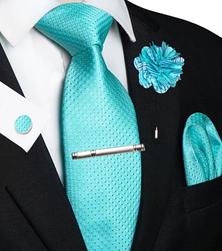 Image of JEMYGINS Mens Tie and Pocket Square,Lapel Pin,Cufflinks,Tie Clip Sets with Gift Box 5PCS