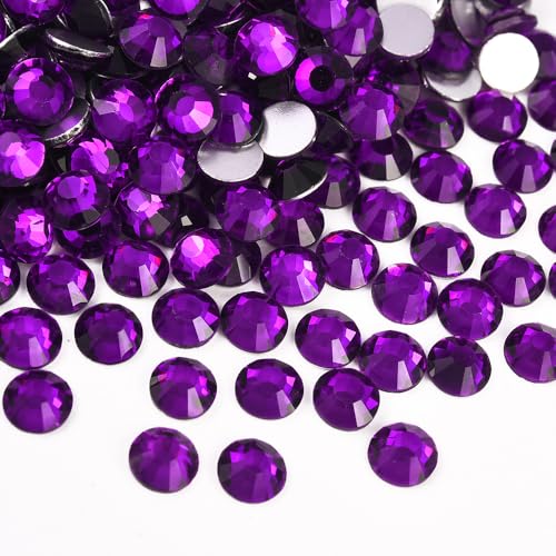 Image of 8.7mm Violet Flatback Rhinestones for Crafts, Nails Art Clothes Bags Shoes Decorations Glass Stone 0.34inches SS40, 144pcs