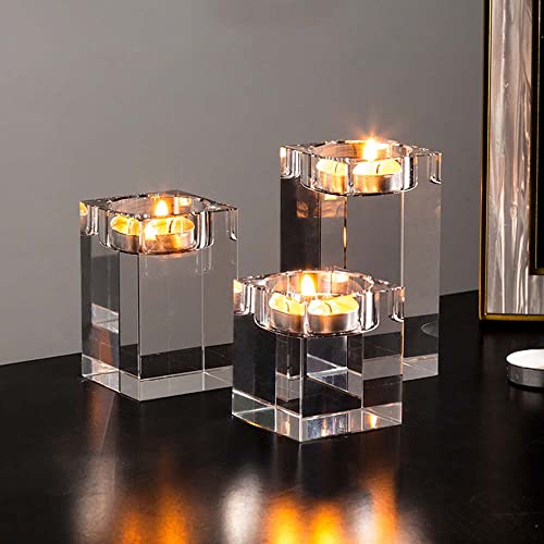 MYONEEN キャンドルホルダー ガラス キャンドルスタンド クリスタルガラス ローソク立て 癒し 雰囲気 燭台 蝋燭立て 誕生日の飾り 幸運 ティーライトホルダー パーティー 結婚式飾り バーの飾り (6cm+8cm+10cm)