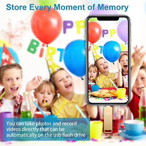 Image of MFi Certified Photo Stick, 3 in 1 iPhone Flash Drive, Photo Stick for iPhone 256GB, Memory Stick for iPhone Photo Storage Thumb Drive External Storage Compatible for iPhone /PC /iPad /More Devices Gold