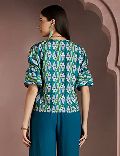 Image of RIVER Women's Rayon Geometric Half Sleeve Regular Fit Blouse