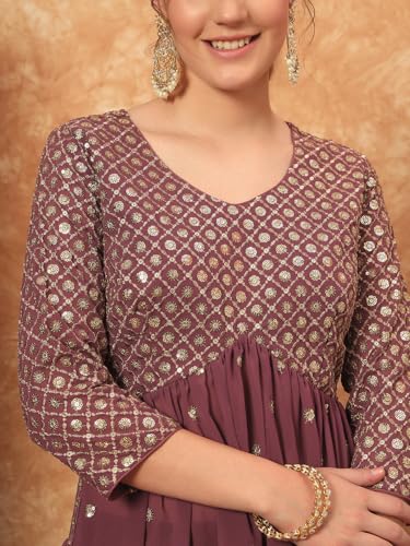 Image of SHOPPING QUEEN Women's Georgette Embroidered Kurta and Palazzo Set