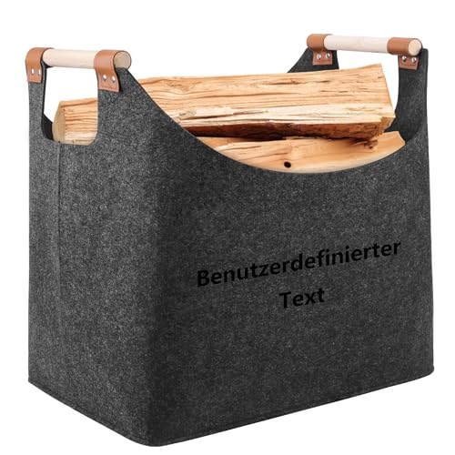 Insegna su misura | XL Firewood Basket Basket Feltro Extra Thick Feltro e Manico rinforzato |...