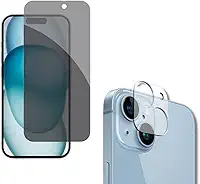 Película De Vidro Privacidade 3D Anti Spy Tela Toda Para iPhone + Película Lente de Câmera (iPhone 15)