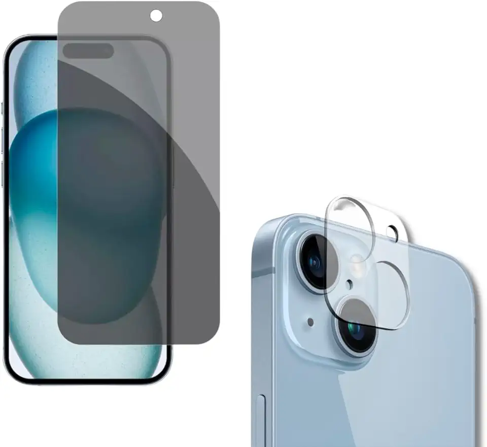 Película De Vidro Privacidade 3D Anti Spy Tela Toda Para iPhone + Película Lente de Câmera (iPhone 15)