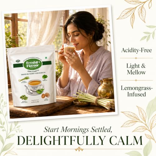 Image of Fresh n Flavour Delightful Chai Patti 500g | Premium Assam CTC + Darjeeling Second Flush Black Tea Blend | Natural Lemongrass Cardamom Spearmint Nutmeg | Morning Kadak Office Milk Tea