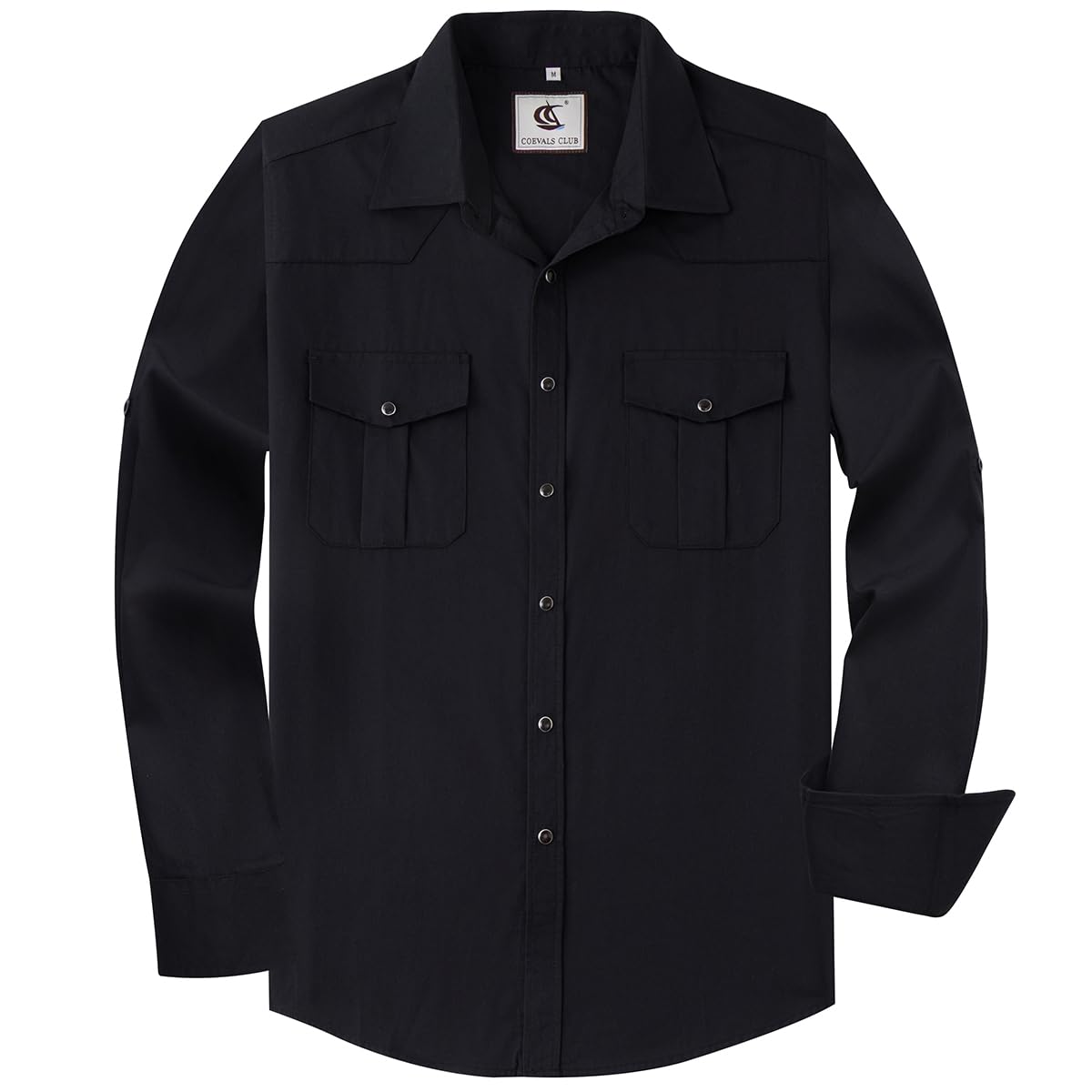 Coevals Club Mens Western Long Sleeve Pearl Snap Cowboy Button Up Classic Country Design Casual Dress Shirt
