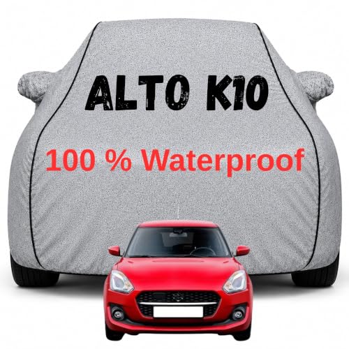 Image of Durable Full Body Waterproof Alto K10 Car Cover | Premium Polyester Silver Cover | Custom Fit Vehicle Protection | UV Resistant, Dustproof, Scratch Resistant, Heat & Wind Protection