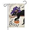 Louise Maelys Halloween Black Cat Garden Flag 12×18 Double Sided Burlap Small Spooky Welcome Halloween Witch Hat Yard House Flags Seasonal Holiday Outdoor Outside Decor ONLY FLAG