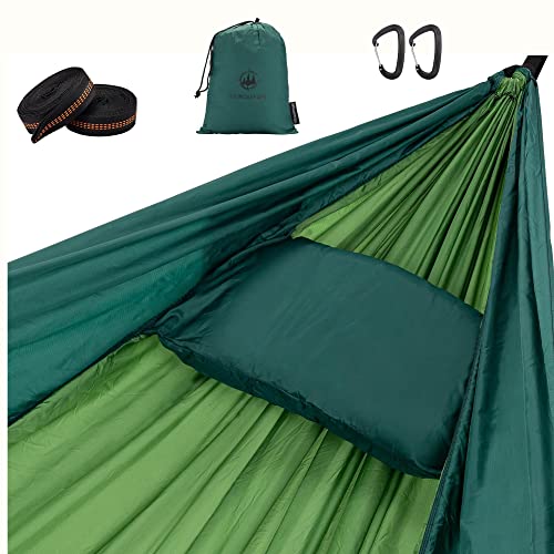 Camping-Hammock-with-Straps-Double-Tree-Hammock-Dual-Layer-for-Sleeping-pad-and-Integrated-Pillowcase-with-Adjustable-Straps-Green