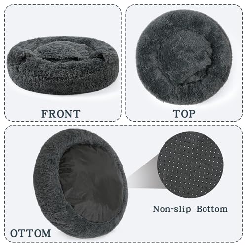 Image of NOYAL Calming Dog Bed for Anxiety, Hooded Donut Cave with Blanket, Plush Fluffy Washable Pet Bed for Small Medium Dogs & Cats