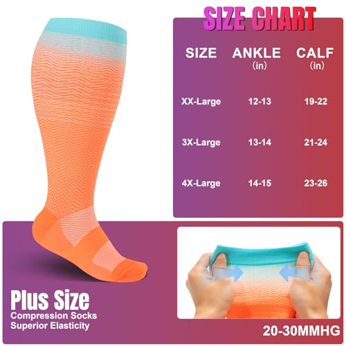 Image of bropite 3 /4 Pairs Plus Size Compression Socks for Women & Men 20-30 mmhg-Extra Wide Calf Support Socks for Medical,Running