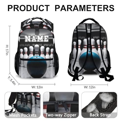 Kids Backpacks Boys, Personalized Bowling Bookbag, Kids Back to School Supplies, 17 Inch Leisure Schoolbag for Elementary Primary School Travel Camp2