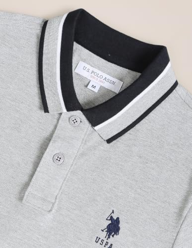Image of U.S. POLO ASSN. Slim Fit Cotton Polo T Shirt for Men - Breathable, Half Sleeves Mens Tshirt - L, Grey