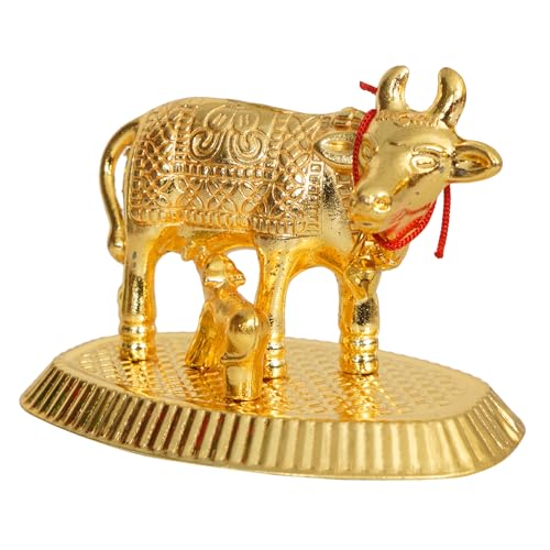 Image of Craftam Oxidized Metal Religious kamdhenu Cow with Calf Handmade Handicraft Idol for Home Decor Gift Item
