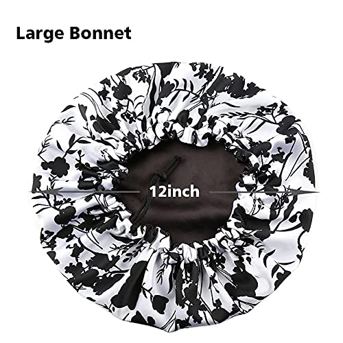 Image of Stain Bonnet Silk Sleep Cap Adjustable Satin Cap for Night Sleeping Hair Bonnet Reversible Double Layer