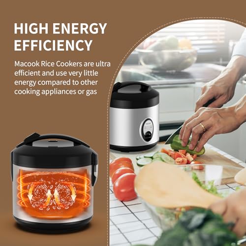 Image of Macook Stainless Steel Rice Cooker with Steamer, 4-Cup Uncooked (1.0L) /8-Cup Cooked, Electric Grain & Vegetable Cooker, Auto Keep Warm for Oatmeal, Soups & Multicooking
