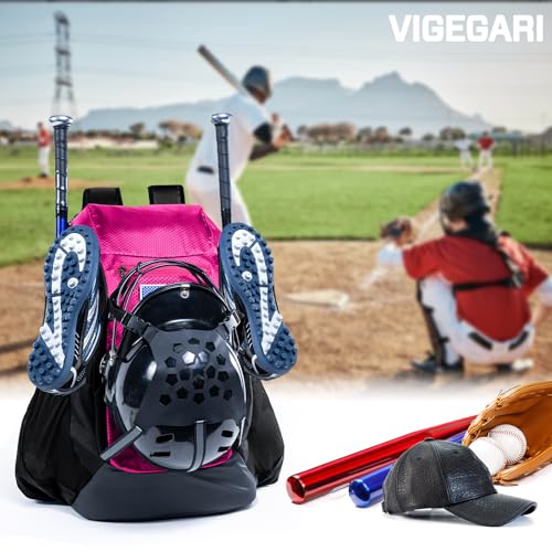 VIGEGARI Baseball Bag Double-layer Softball Bat Backpack Adult with Gear Klip To Hold Glove, Accessories, Essential Gear, Youth Baseball Bag for Boys, Girls